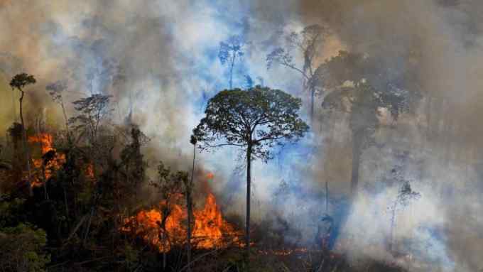A fire in the Amazon rainforest reserve, in Brazil