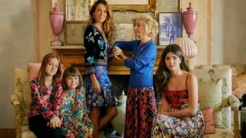 From left: Leah, Cora, their mother Coco Brandolini d’Adda, her grandmother Countess Cristiana Brandolini d’Adda and Coco’s daughter Nina at Cristiana’s home, Palazzo Giustinian Brandolini, in Venice