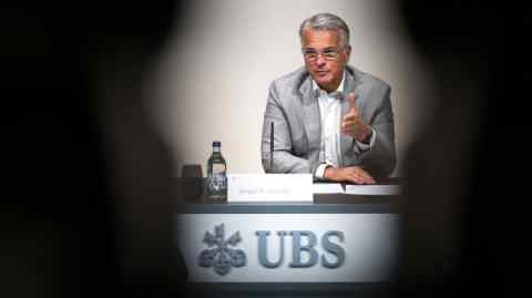 UBS chief executive Sergio Ermotti speaks during a press conference on the first results of the Swiss giant banking UBS since it’s Credit Suisse merger
